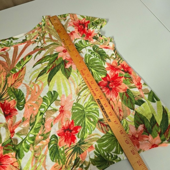J Jill Love Linen Tie Side Top Large Petite Floral Tropical Short Sleeve Resort - Picture 9 of 10